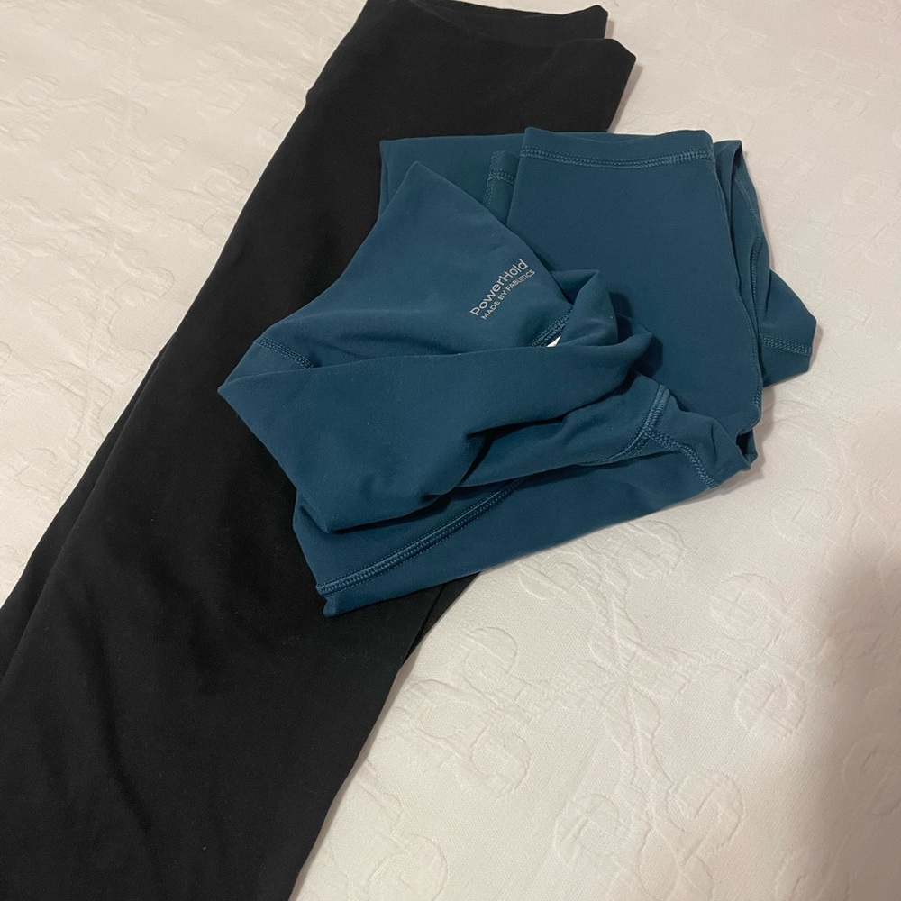 Fabletics PowerHold Black and Teal Leggings